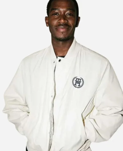 Damson Idris F1 The Movie 2025 Joshua Pearce White Bomber Jacket