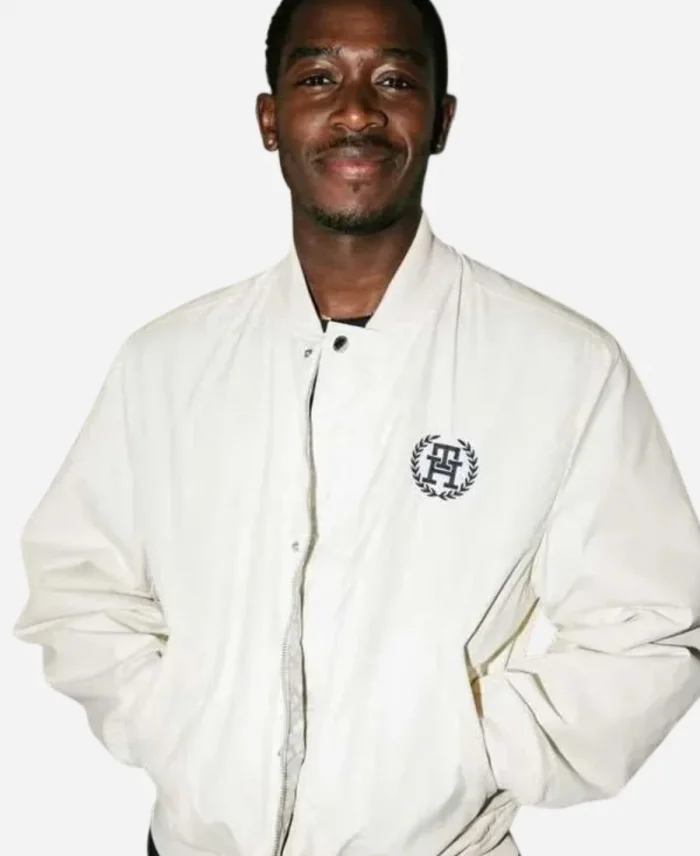 Damson Idris F1 The Movie 2025 Joshua Pearce White Bomber Jacket