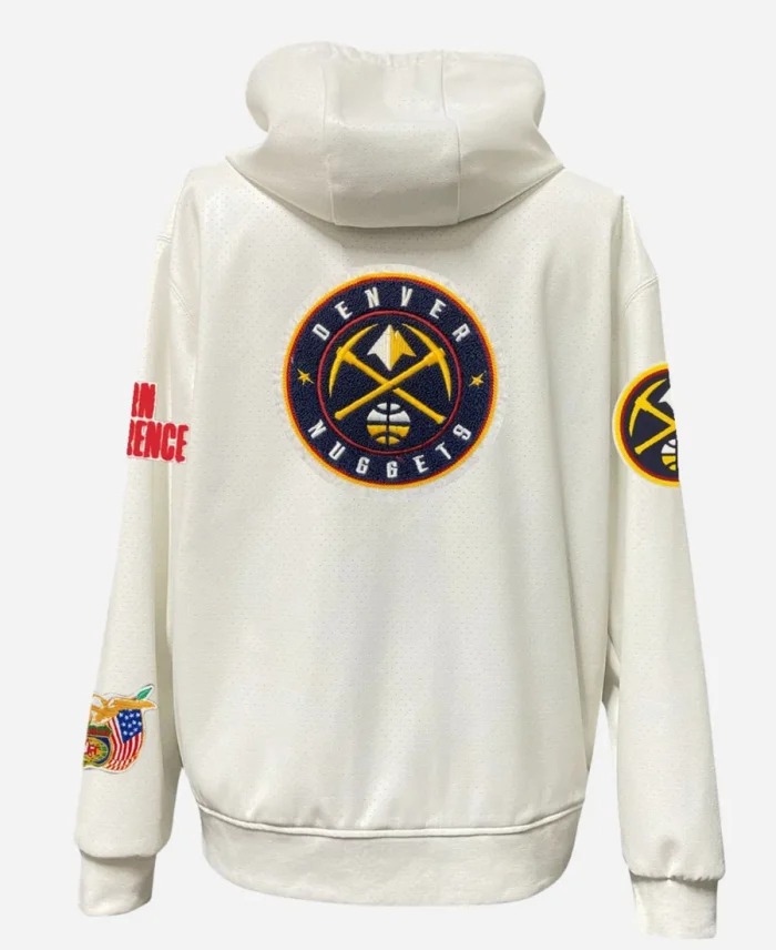 Jeff Hamilton NBA Denver Nuggets Zip-Up White Leather Jacket