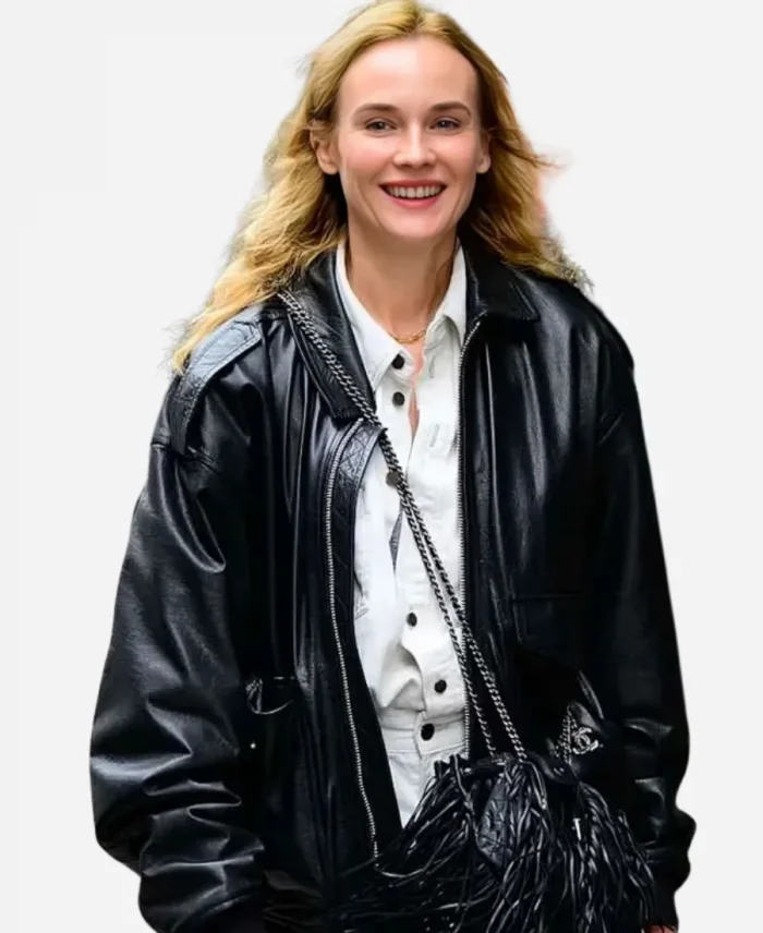 Diane Kruger 2025 Black Leather Jacket