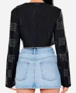 Divorced Sistas 2025 Black Studded Checkered Leather Jacket For Women