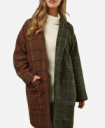 Down Home Fab Season 3 Chelsea DeBoer Two Tone Plaid Longline Brown Olive Coat