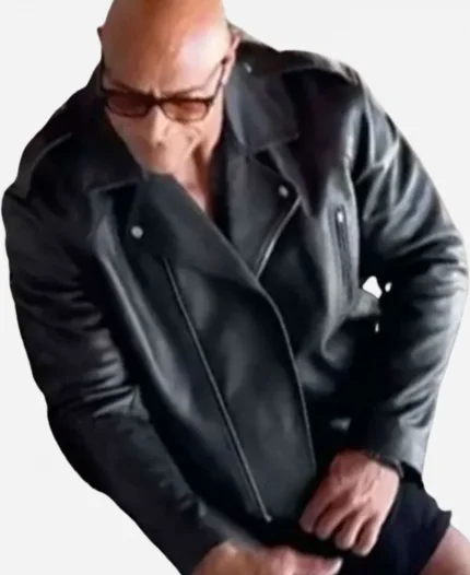 Dwayne Johnson Black Biker Leather Jacket
