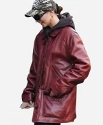Emily Ratajkowski 2025 Leather Burgundy Jacket