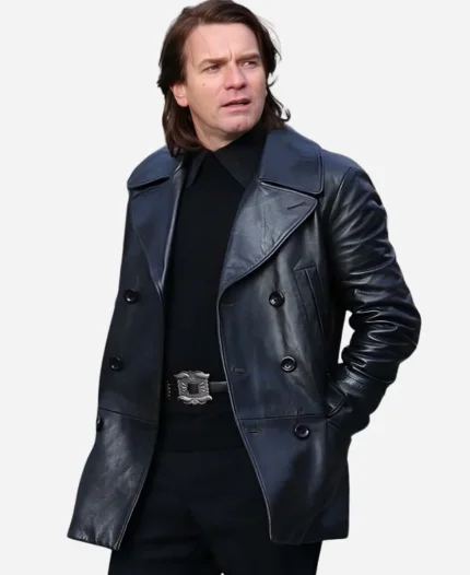 Ewan McGregor Black Leather Jacket Coat