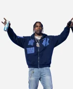 Travis Scott Fanatics Fest NYC 2025 “NY” Appliqué Patches Blue Oversized Hoodie
