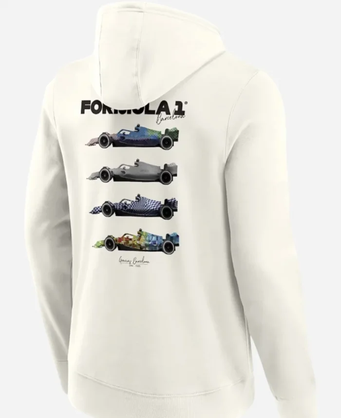 Formula 1 Barcelona Mosaics Graphic Pullover White Hoodie For Unisex 