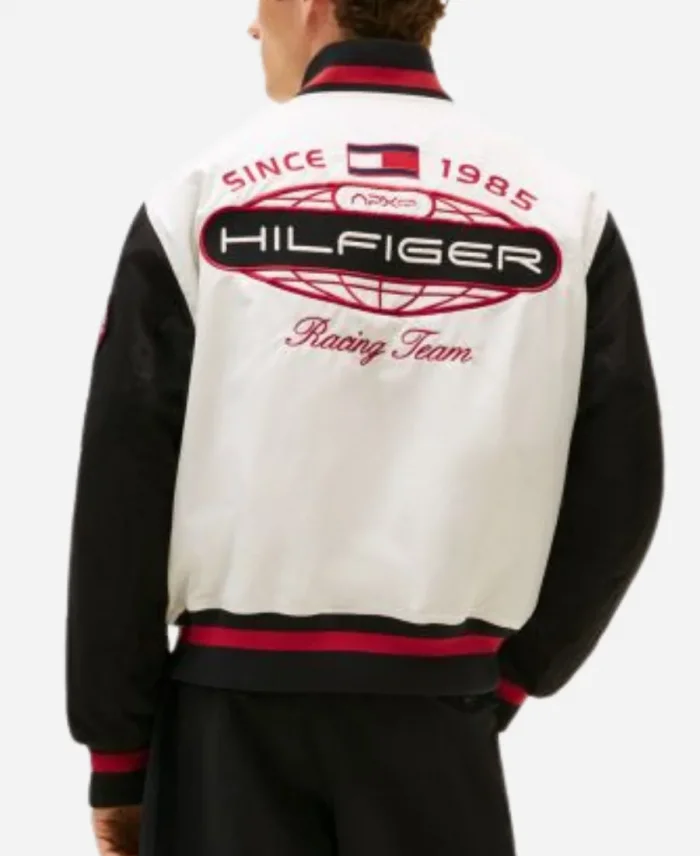 Formula 1 The Movie 2025 Tommy Hilfiger White Racing Varsity Jacket