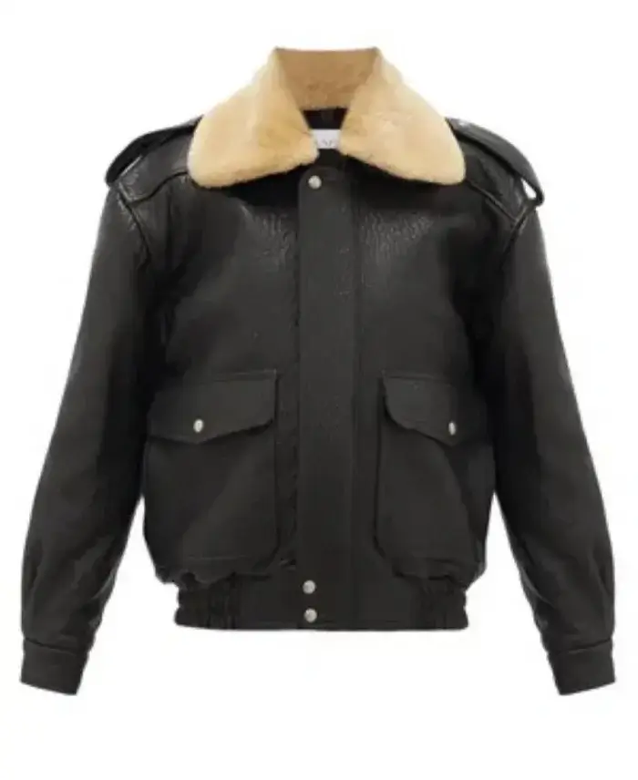 Fountain of Youth Eiza González Shearling Black Leather Jacket