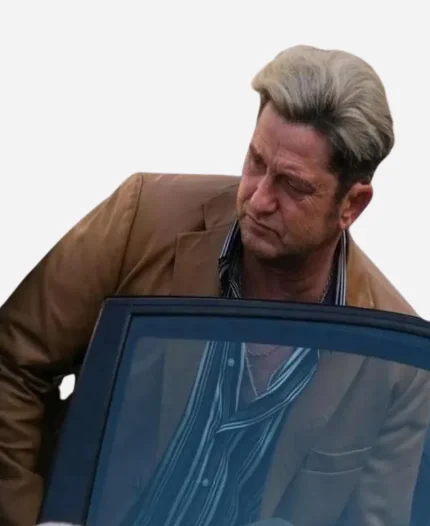 Gerard Butler In the Hand of Dante 2025 Brown Leather Blazer