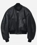 Gigi Hadid Paris Fashion Week Black Leather Bomber Jacket