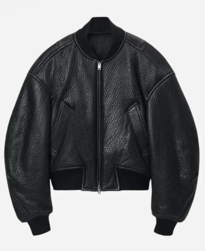 Gigi Hadid Paris Fashion Week Black Leather Bomber Jacket