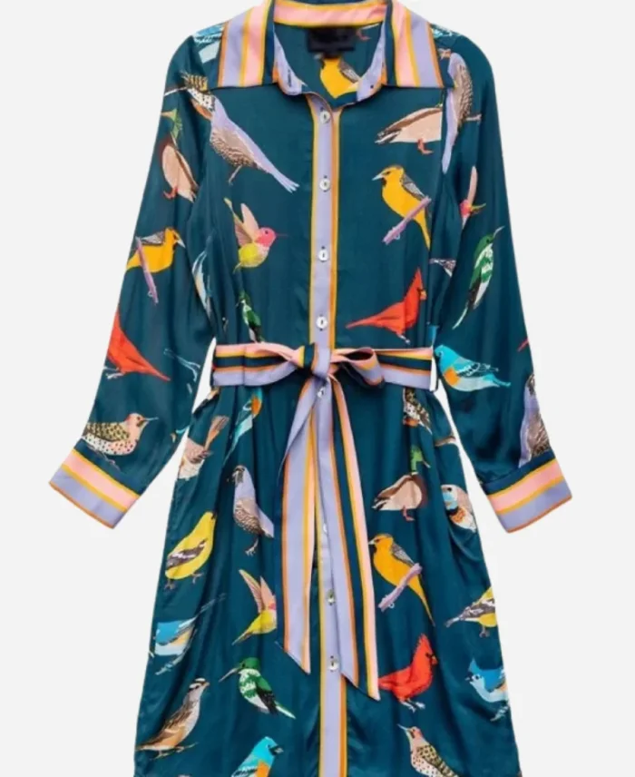 Ginger Zee Good Morning America Blue Bird Print Shirtdress For Women