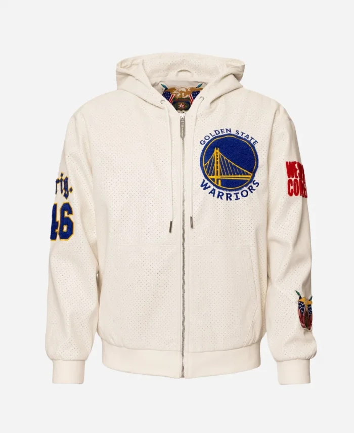 Jeff Hamilton NBA Golden State Warriors 1946 Lightweight Zip-Up White Hooded Leather Jacket