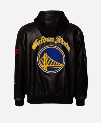Jeff Hamilton NBA Golden State Warriors 1946 Lightweight Zip-Up Black Hooded Leather Jacket