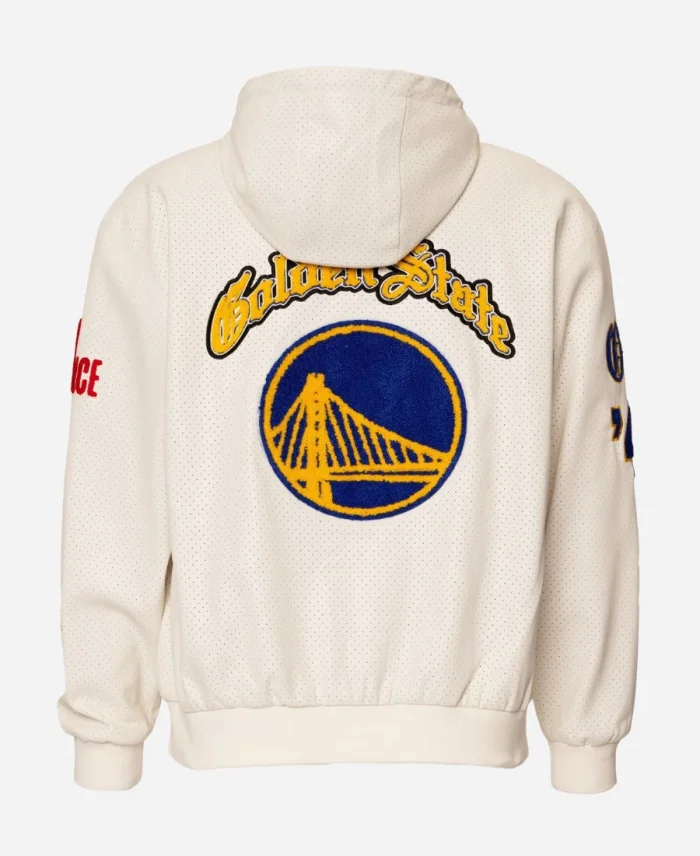 Golden State Warriors 1946 Lightweight Zip-Up White Hooded Leather Jacket