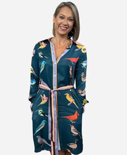 Good Morning America Ginger Zee Blue Bird Print Shirt