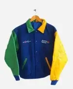 Hailey Bieber Benetton Formula 1 Tricolor Bomber Jacket