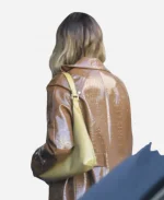 Hailey Bieber Trench Brown Leather Coat
