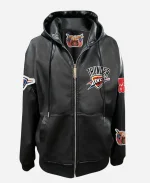 Jeff Hamilton NBA Oklahoma City Thunder Zip-Up Black and White Leather Jacket