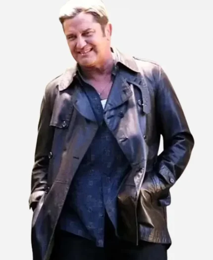 In the Hand of Dante 2025 Movie Gerard Butler Black Leather Jacket