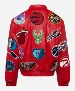 Jeff Hamilton X NBA Teams Logo Patch Red Leather Jacket For Unisex
