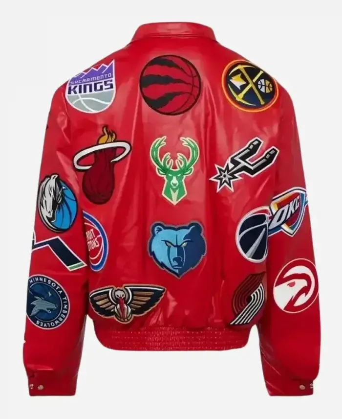Jeff Hamilton X NBA Teams Logo Patch Red Leather Jacket For Unisex