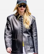 Jennifer Lawrence New York City Black Leather Blazer
