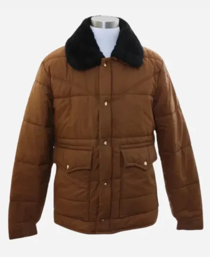 Jim Hopper Tv Series Stranger Things Season 05  David Harbour Fur Collar Brown Puffer Jacket