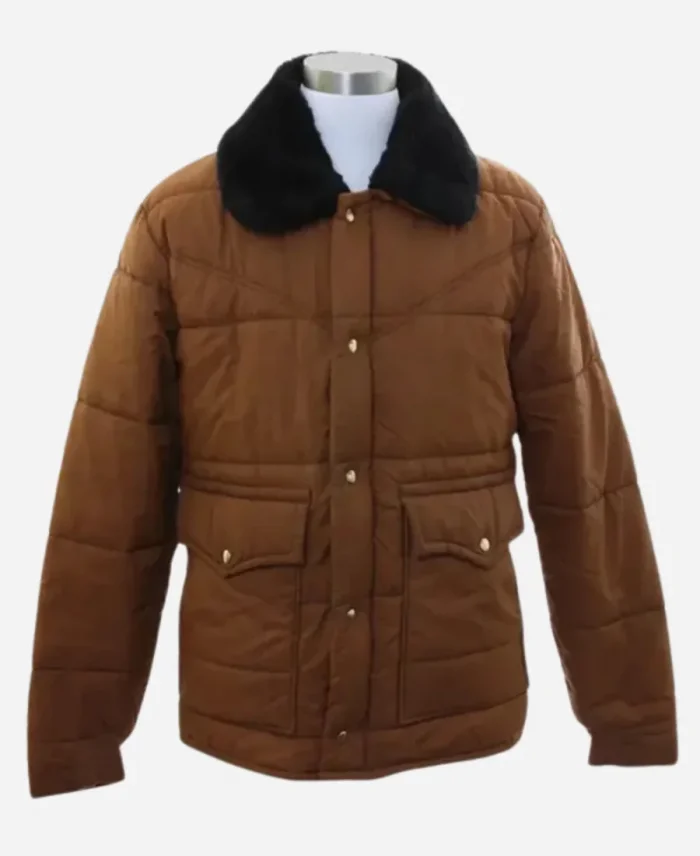 Jim Hopper Tv Series Stranger Things Season 05  David Harbour Fur Collar Brown Puffer Jacket