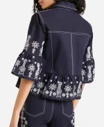 Joy Behar The View Floral Embroidered Eyelet Denim Jacket