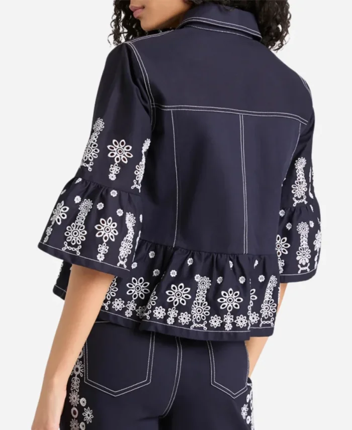 Joy Behar The View Floral Embroidered Eyelet Denim Jacket