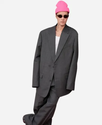 Justin Bieber Grammys 2022 Oversized Grey Suit