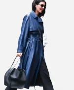 Kendall Jenner New York City Met Gala 2025 Blue Leather Trench Coat