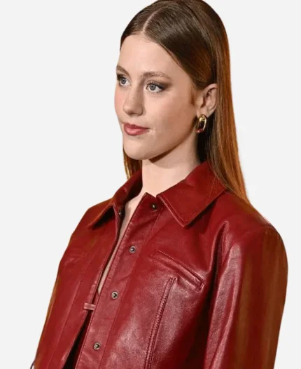 Khiyla Aynne Tv Series Happy Face Hazel Red Cropped Leather Jacket