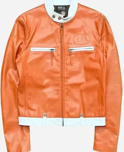 Knicks Game Madison Square Garden 2025 Kylie Jenner Orange Leather Jacket