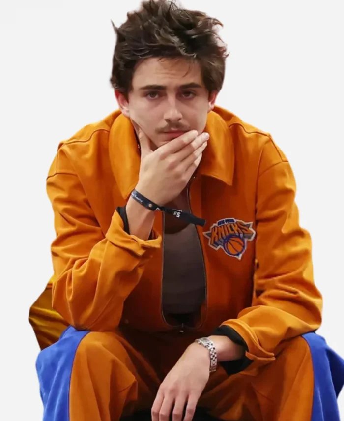 Knicks Game Six Timothee Chalamet Orange Bomber Jacket