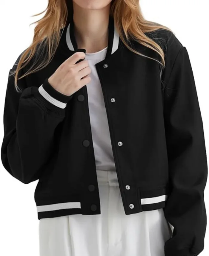 Kristen Bell Nobody Wants This 2024 Black Bomber Jacket