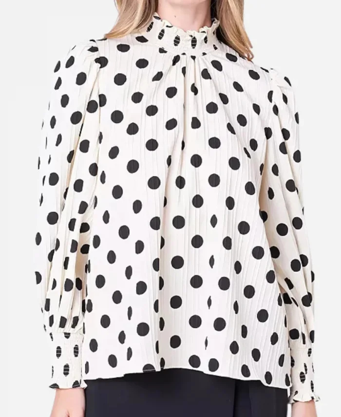 Kristin Davis TV Series And Just Like That Season 3 Charlotte York Polka Dot High-neck Puff Sleeve Blouse