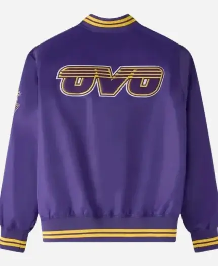 Los Angeles Lakers OVO Full-Snap Purple Letterman Varsity Jacket For Unisex
