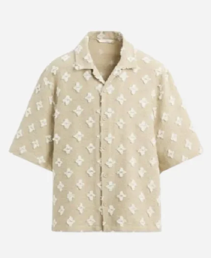Love Hotel Season 1 Joel Kim Booster’s Beige & White Textured Shirt