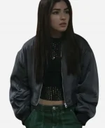 Melissa Collazo Motorheads 2025 Caitlyn Torres Grey Satin Bomber Jacket