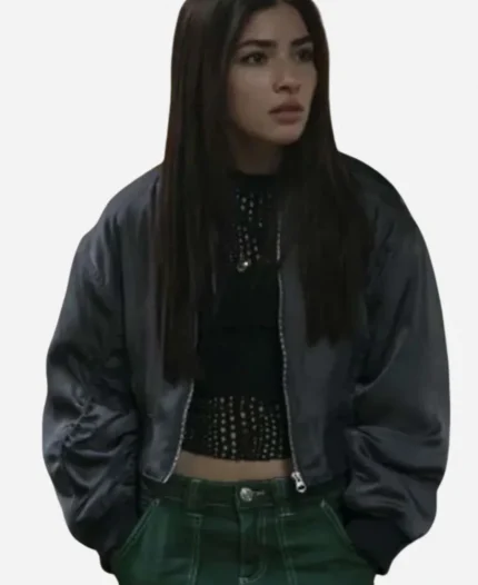 Melissa Collazo Motorheads 2025 Caitlyn Torres Grey Satin Bomber Jacket