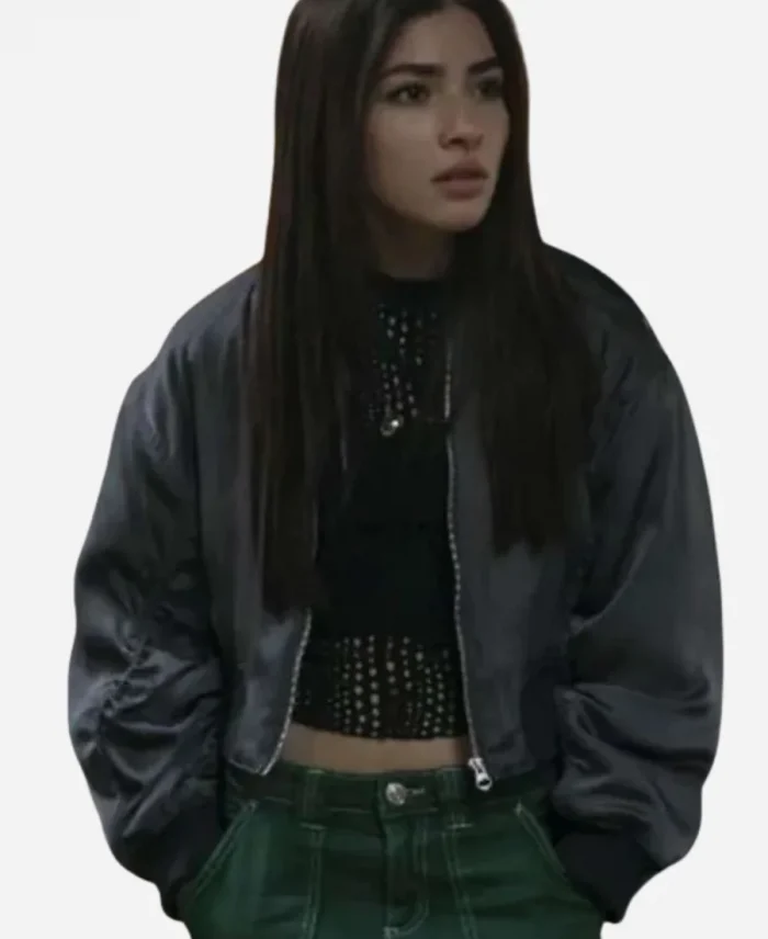 Melissa Collazo Motorheads 2025 Caitlyn Torres Grey Satin Bomber Jacket