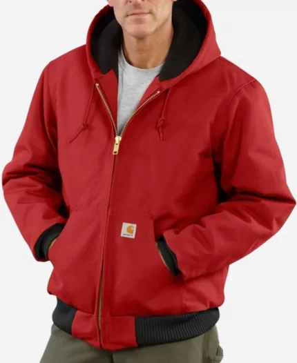 Mens Red Carhartt Hooded Jacket