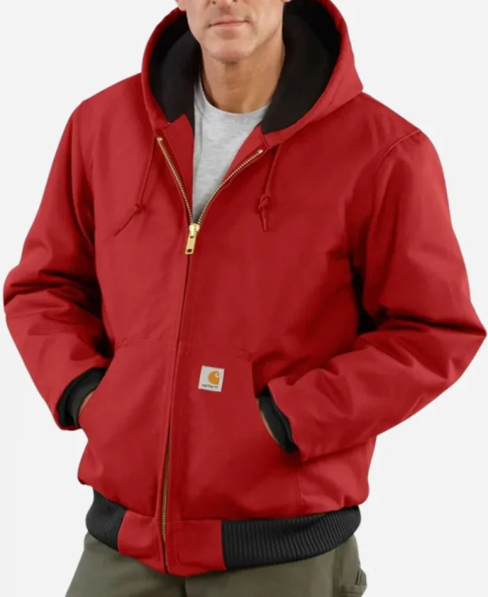 Mens Red Carhartt Hooded Jacket