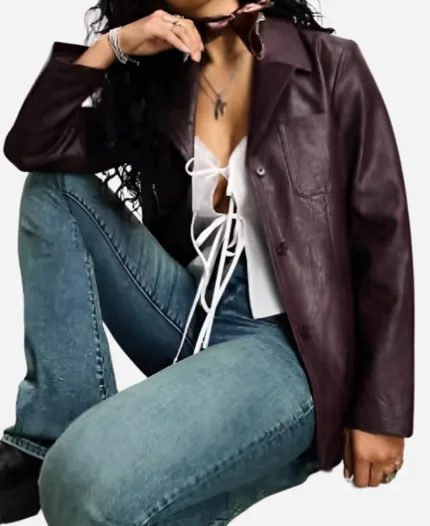 Millie Gibson Tv Series Doctor Who Season 15 Ruby Sunday Dark Purple Leather Blazer