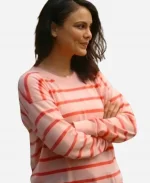 Motorheads 2025 Nathalie Kelley Pink Striped Sweater