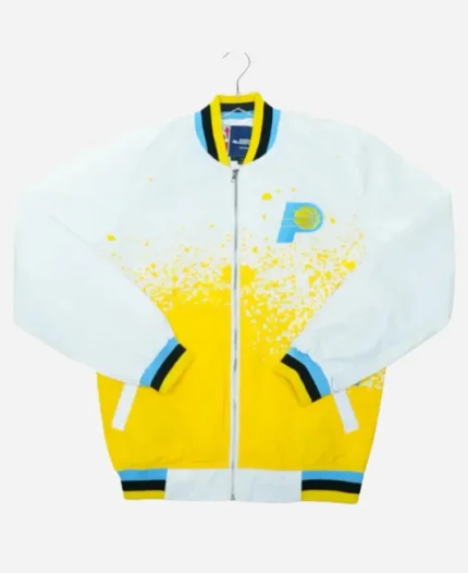 NBA 2025 Indiana Pacers 24-25 City Edition White and Yellow Nylon Bomber Jacket