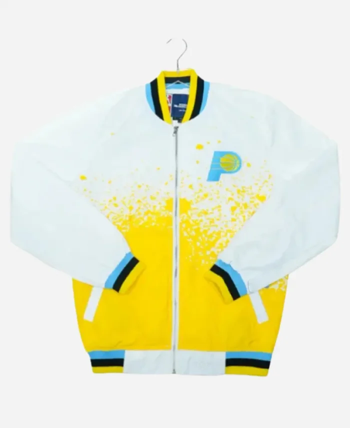 NBA 2025 Indiana Pacers 24-25 City Edition White and Yellow Nylon Bomber Jacket